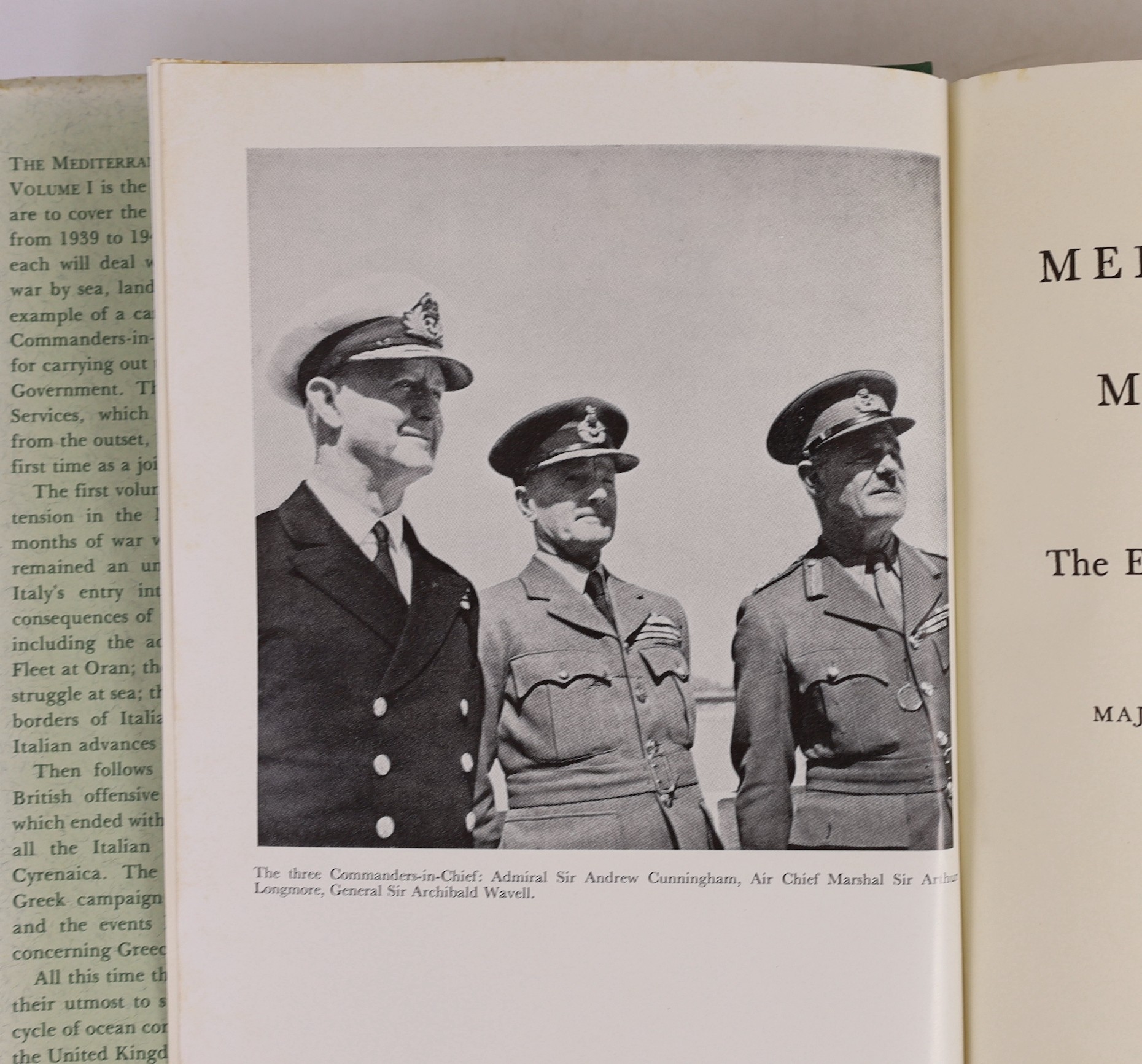 Playfair, S.O (Maj.-Gen) et al - History of the Second World War. The Mediterranean and the Middle East, 6 vols in 8, 8vo, cloth with d/j’s, 4 vols with library stickers to front fly leaves, HMSO, London, 1954-1988